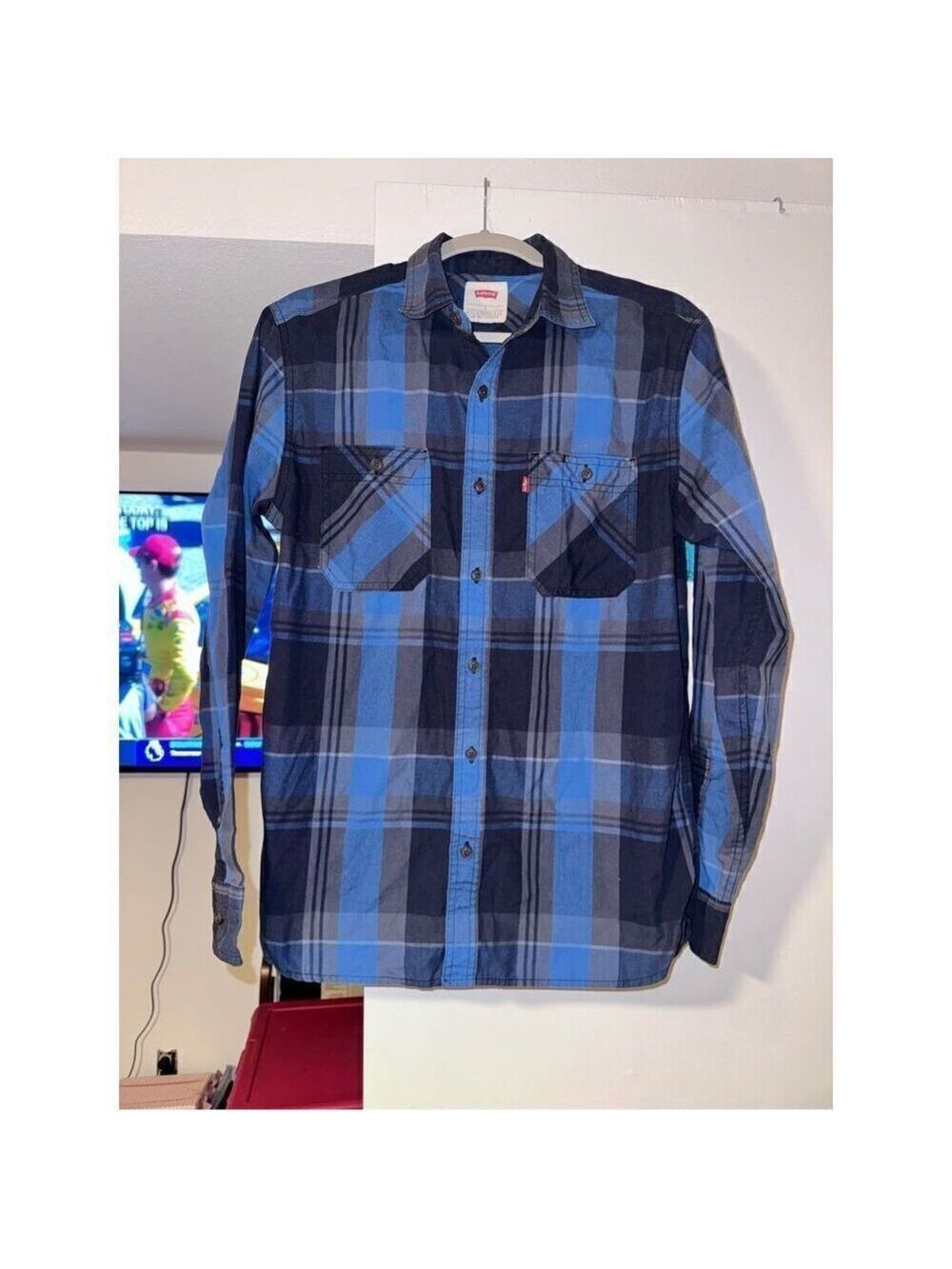 Levi's long sleeve blue check western button size small Bangladesh red tab two p